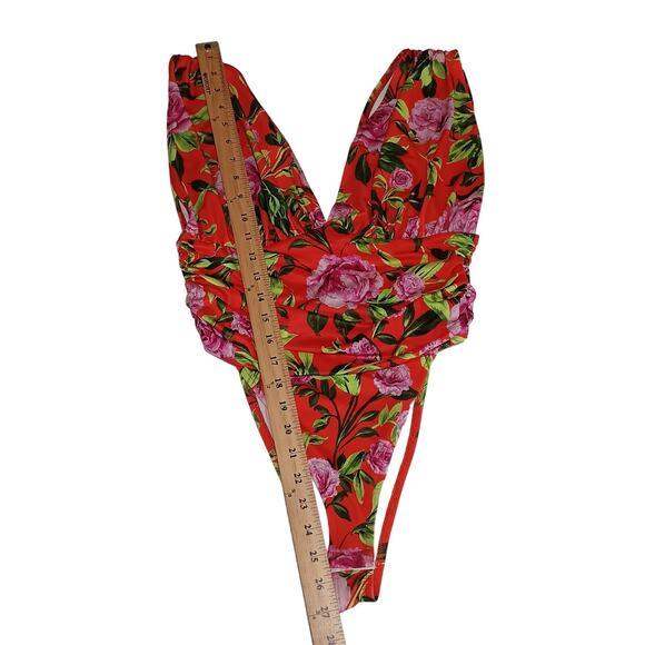 Zara Womens Rose Floral Printed Draped Bodysuit High Cut Medium New - Picture 4 of 13